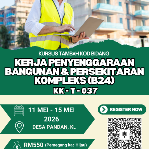 𝐊𝐔𝐑𝐒𝐔𝐒 𝐓𝐀𝐌𝐁𝐀𝐇 𝐊𝐎𝐃 𝐁𝐈𝐃𝐀𝐍𝐆 (𝐁𝟐𝟒) - 𝐊𝐄𝐑𝐉𝐀 𝐁𝐀𝐍𝐆𝐔𝐍𝐀𝐍 - 𝐊𝐄𝐑𝐉𝐀 𝐏𝐄𝐍𝐘𝐄𝐍𝐆𝐆𝐀𝐑𝐀𝐀𝐍 𝐃𝐀𝐍 𝐏𝐄𝐑𝐒𝐄𝐊𝐈𝐓𝐀𝐑𝐀𝐍 𝐊𝐎𝐌𝐏𝐋𝐄𝐊𝐒 (𝐊𝐊-𝐓-𝟎𝟑𝟕) 11 MEI - 15 MEI 2026