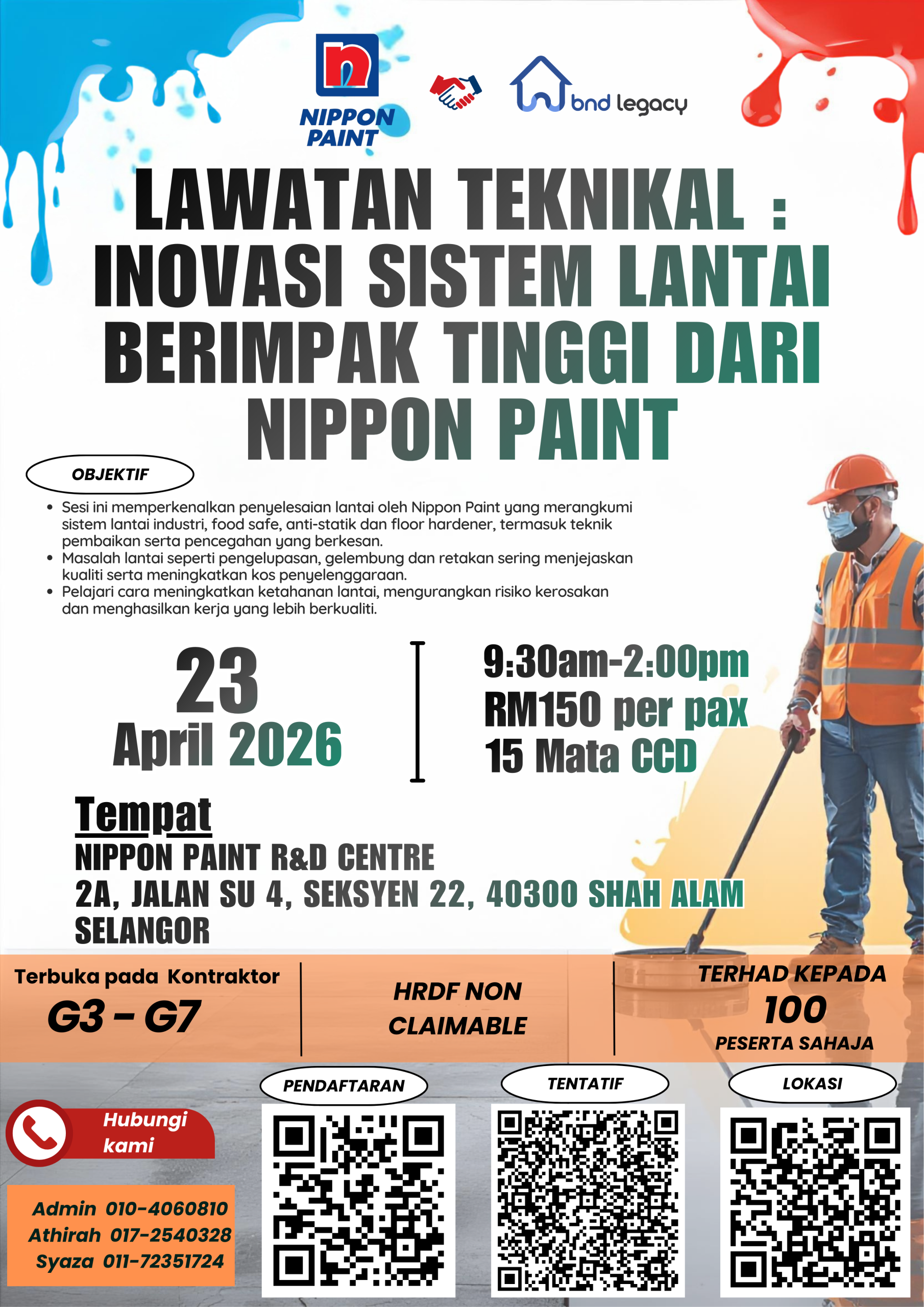 LAWATAN TEKNIKAL : INOVASI SISTEM LANTAI BERIMPAK TINGGI DARI NIPPON PAINT - 23 APRIL 2026 (KHAMIS)