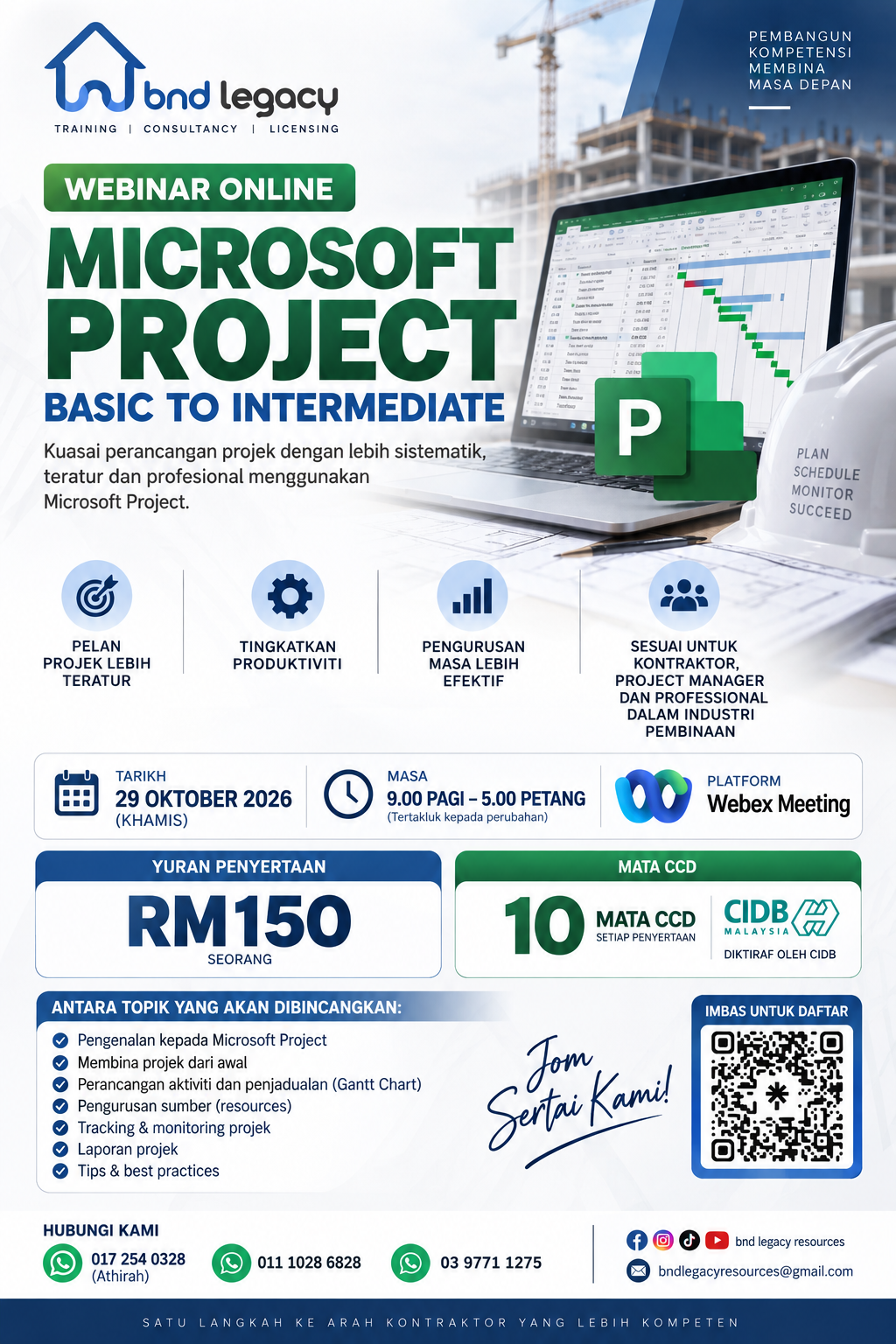 WEBINAR ONLINE - MICROSOFT PROJECT BASIC TO INTERMEDIATE (29 OKTOBER 2026)